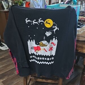 Charming Black Holiday Sweater with Santa and Reindeer